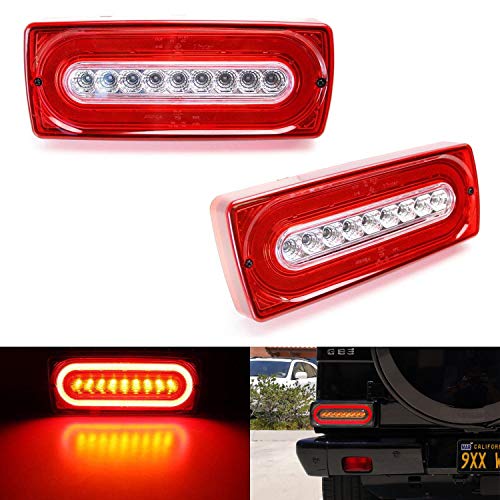 iJDMTOY Red Lens Dynamic Sequential Blink Laser Style Full LED Turn Signal Light Tail Lamps For 1999-18 Mercedes W463 G-Class G500 G550 G55 G63 AMG (2019 G Design)