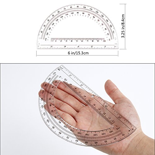 24 Pack Protractors Esee Plastic Protractor for School Teachers and Students, 6 Inch Math Clear Protractor