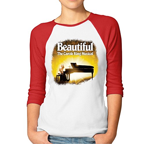 H-YUDY Women's Beautiful The Carole King Musical 3/4 Sleeve Baseball T-Shirt Red