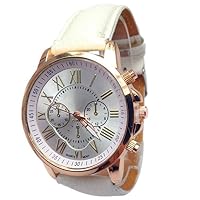 SMTSMT Women Faux Leather Analog Quartz Wrist Watch (White)