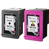 InkTonerBox (1 Black 1 Color 2 Pack) Remanufactured HP 61 XL Ink Cartridges Show Ink Level