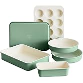 GreenLife 6 Piece Ceramic Nonstick Oven Bakeware Set, Sage | PFAS-Free Ceramic Nonstick, Baking Set, Cookie Sheet, Loaf, Cake &amp; Muffin Pans, Easy Release, Dishwasher &amp; Oven Safe to 450F