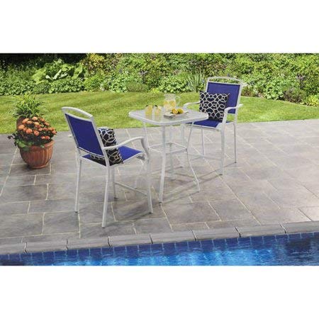 Mainstay* Premium Outdoor Bistro Sets Patio Furniture Set Table 3 Piece Bar Height Seating in Blue