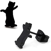 Steelmeup Stainless Steel Cute Black Cat Silhouette Post Stud Earrings Stretching Playing Raising Hand