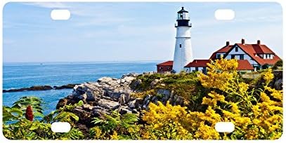 Lighthouse Sea Landscape Buildings Strong And Durable Aluminum Car Metal License Plate Frame for Women/Men Four Holes Tag 12" X 6"
