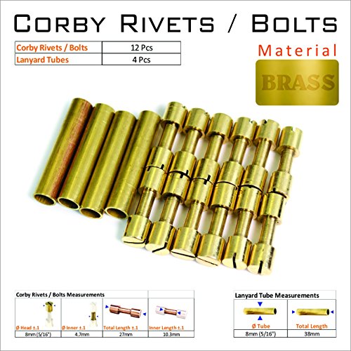 GlobalwoodsKnife Mounting Brass Hardware Set of 12 Corby Rivets 4 Lanyard Tubes