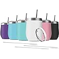 Deitybless 6 Pack 12 oz Stainless Steel Wine Tumbler with Lids, Double Wall Vacuum Insulated Travel Cup Including 6 Straws Set for Coffee, Cocktail, Drink, Tea and Beer (Assorted Colors)