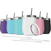 Deitybless 6 Pack 12 oz Stainless Steel Wine Tumbler with Lids, Double Wall Vacuum Insulated Travel Cup Including 6 Straws Set for Coffee, Cocktail, Drink, Tea and Beer (Assorted Colors)