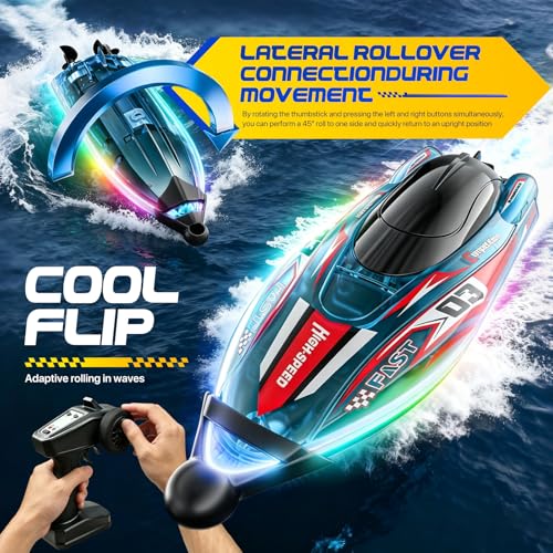 RC Boat Speed 30Km/H Brushless Motor, 360° Automatic Recentring,Rc Boat Led Lights, Shock Resistant And Waterproof, 2.4Ghz Radio Controlled For Kids And Adult