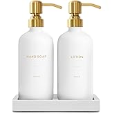 Prus Waso Gold Soap Dispenser Bathroom Set, Hand and Lotion Dispenser with Stainless Steel Pump, Perfect for Modern Bathroom Decor. (Gold)