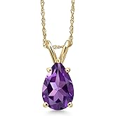 Gem Stone King Gemstone Birthstone Teardrop Pendant Necklace for Women | 14K Yellow Gold | Pear Shape 9X6MM | With 18 Inch Chain | Jewelry Gifts for Her Mom Wife