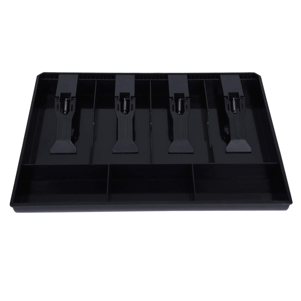 ABS Cash Drawer Register Insert with 4 Bills 3 Coins Money Storage Box for Commercial Using(Black)