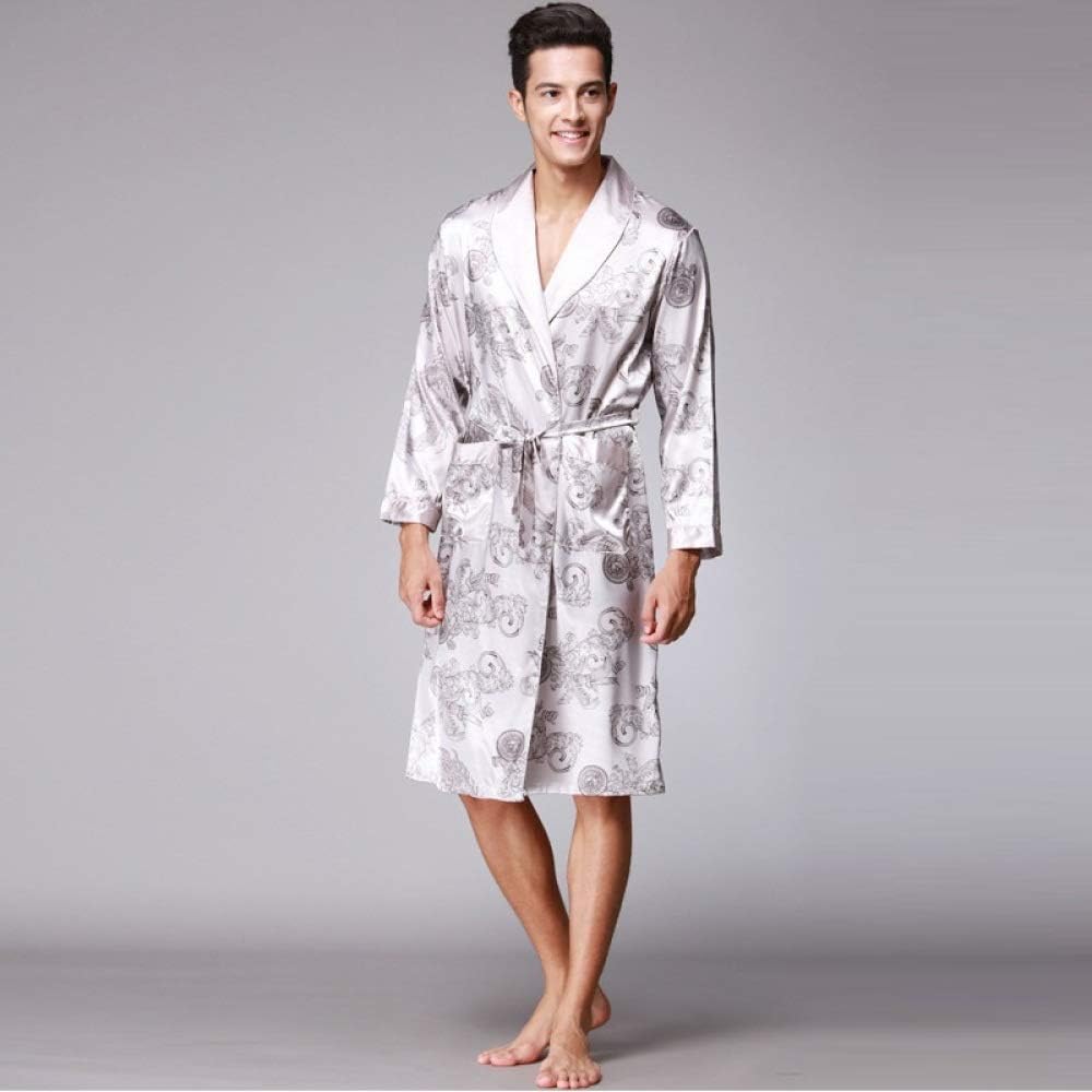 TONGS Nightgown Single-Piece Sleeved Men's Spring and Summer Silk Dressing Gown Home Service Simple Wild Soft Texture / A1 / XL