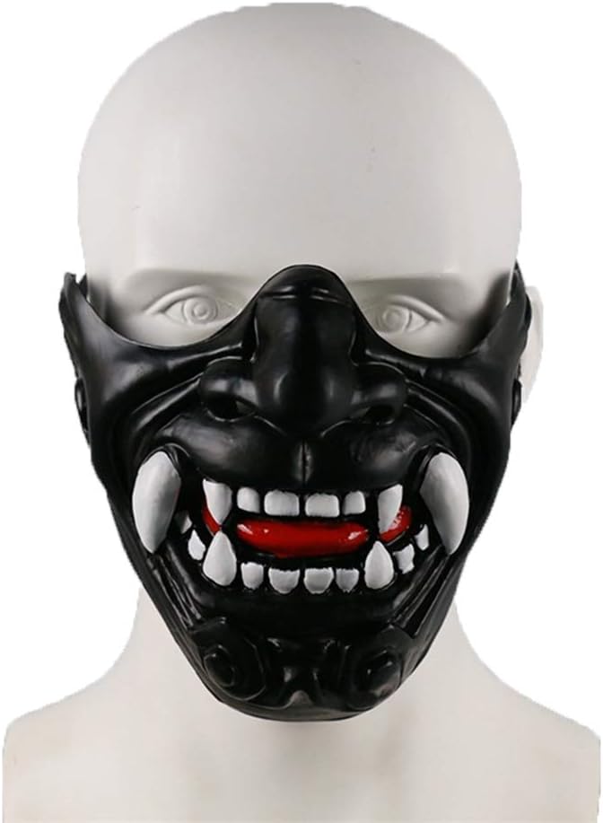 nihiug Clown Nutcracker Puzzle Mask Prajna Grimace Vampire Half Face human skeleton Halloween props, black-OneSize