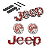 4pcs Set AM15 Red Car Styling Accessories Chromed Emblem Badge Decal Sticker JEEP 4 x 4 TRIAL RATED Grille + Back For Cherokee Patriot Wrangler Compass