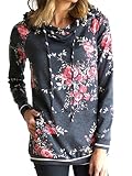 Famulily Women's Floral Printed Casual Long Sleeve Hoodie Pullover Sweatshirts (Large, Dark grey-2)