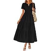 ZESICA Women's Summer Casual Short Sleeve Midi Dresses 2026 V Neck Elastic Waist Tiered Flowy Boho Dress with Pocket
