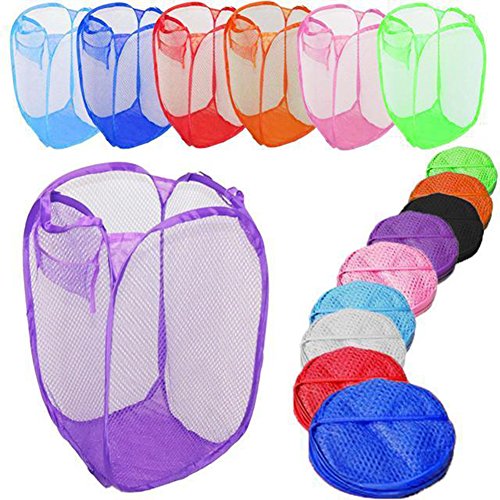 Laundry Bag Pop Up Mesh Washing Foldable Laundry Basket Bag Bin Hamper Storage - Purple SoundsBeauty