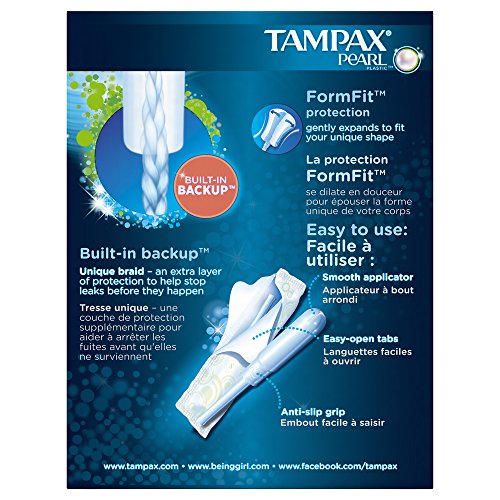 Tampax Pearl Plastic, Super Absorbency, Unscented Tampons, 18 Count