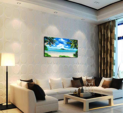 S72750 Canvas Wall Art Ocean Waves Coconut Trees on Sands Beach Seascape Scenery Painting Nature Picture for Bedroom…