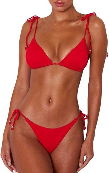 one shoulder striped bikini