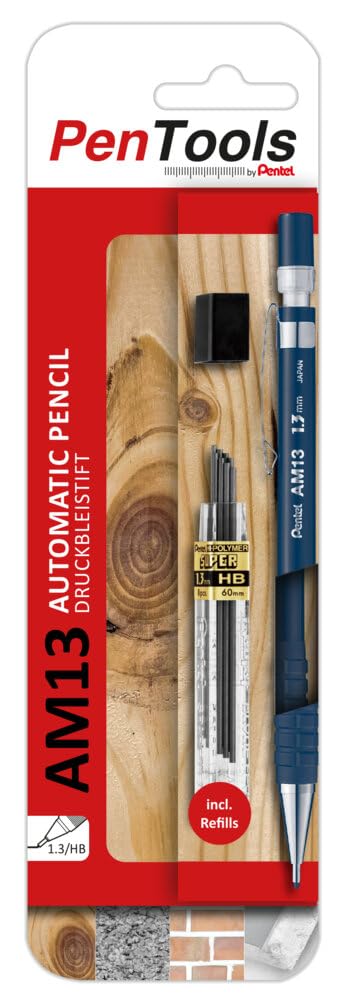 Pentel Pentools AM13 Mechanical Pencil and 1.3mm Leads for Craftsmen and Carpenters (Includes 8 Leads)