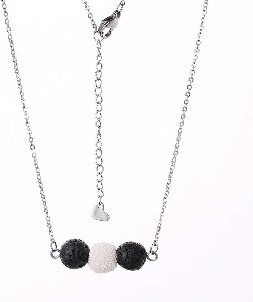 TT-star Lava Rock Aromatherapy Essential Oil Diffuser Necklace, Simple, Delicate, Dainty Necklace with Stainless Steel Chain
