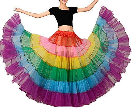 100CM Long Wedding Dress Underskirts Petticoat Slips Rainbow Dance Petticoats(XL)