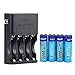 KENTLI CH4-57AU 4 SLOTS PORTS AA AAA charger with 4 x 1.5V 3000mWh lithium li-polymer li-ion AA rechargeable battery for LED flashlight Digital camera Microphone (with 4PCS 3000mha AA batteries)