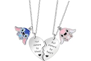 AULSIEY Stitch Matching Necklace for Best Friend, Friendship Necklace for 2, Stitch Valentines Day Birthday Gifts for Best Friend Daughter Niece，19 inchs+2 inchs Extender