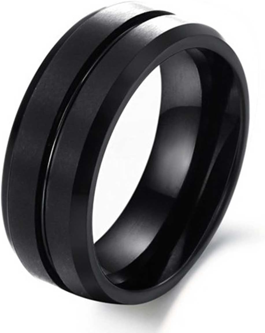 LAMUCH Men's 8MM Wide Plated Black Matte Slotted Tungsten Gold Ring