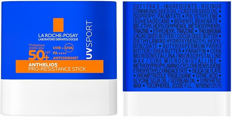 La Roche Posay Anthelios UVSport, Pro-Resistance Stick SPF50+, Per Tutti i Tipi di Pelle, Alta Protezione dai Raggi UV, Resistente al Sudore e All'Acqua, Adatto allo Sport, Con Mexoryl 400, 10ml