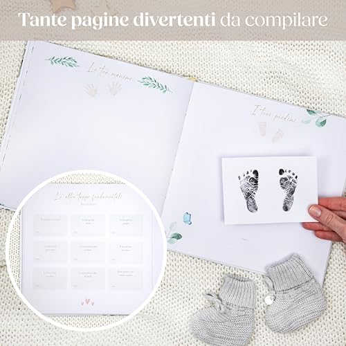 Wellode Birth Album Child Up to 5 Years Old – 76 Pages with Gold Stickers – Baby Birth Book – Album Memories Newborn – Gift Idea for Birth and Baby Shower, Neutral Gender