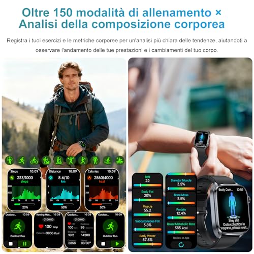 2026 AI GPT Smartwatch ECG Men and Women 2" Watch with Q&A AI Assistant | Blood Pressure,HRV,SpO2,Sleep,Heart Rate Monitor,BMI,IP68+Water Drainage,150+Sports,Torch,Phone,SOS,for Senior
