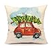 4TH Emotion Christmas Tree and Red Truck Throw Pillow Cover Home Decorative Cushion Case 18 x 18 Inch Cotton Linen for Sofa(Cartoony Vintage)