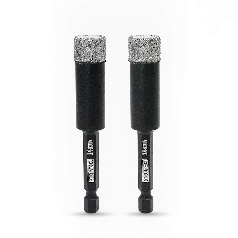 DT-DIATOOL Hex Shank Quick Change Dry Diamond Drill Core Bits 2PCS 14mm Vacuum Brazed Hole Saw for Tile Porcelain Ceramic Marble Granite