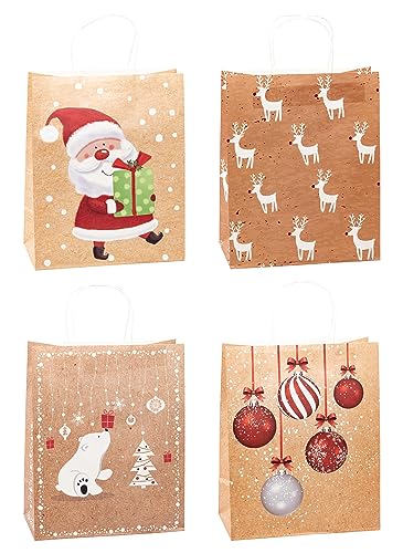 TSI Geschenktüten aus Kraftpapier WEIHNACHTEN, 12er Packung, Größe: Groß (HxBxT 32 x 26 x 12 cm), Art. Nr. 88317