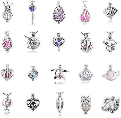 15pcs Pearl Bead Cage Pendants Locket White Gold Plated for DIY Necklace Earring Jewelry Making, Essential Oil Scent Diffuser Locket Pendants Random Style
