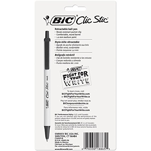 Clic Stic® Fashion Retractable Ball Point Pen, Assorted, 18 Pack