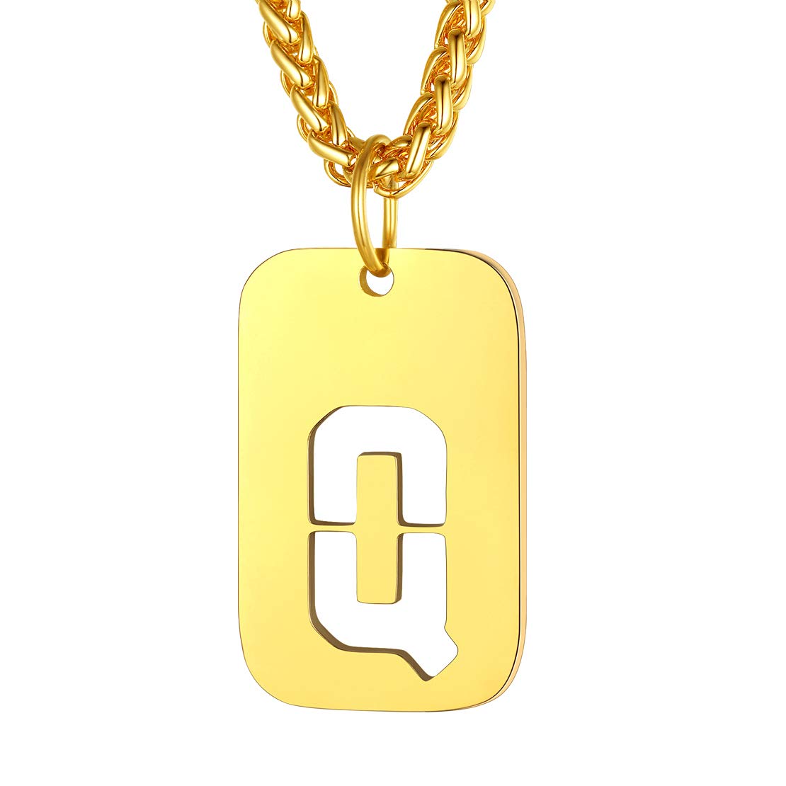 FindChic Gold Dog Tags for Men Letter Q Necklace Initial Chain Necklace