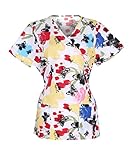 G Med Women's Printed Mock Wrap V Neck Back Tie 2 Pockets Scrub Top