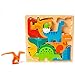 Dinosaur Puzzle 3D Wood Jigsaw for Toddlers & Kids Age 3 +, 9”x 9” x .5”, Bright Colorful Shape Sorting, Promotes Play Imagination Creativity & Learning, Non Toxic, Super Fun Gift