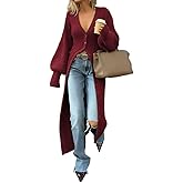 Shiyinvie Women's 2025 Trendy V-Neck Button Down Long Cardigans, Chunky Knit Fall Maxi Coat Sweater Dress