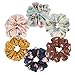 Ahoney 6 Pack Large Chiffon Flower Hair Scrunchies Hair Scrunchy Elastics Ponytail Holder Bobbles Elastic Colorful Scrunchy Hair Bands Ties