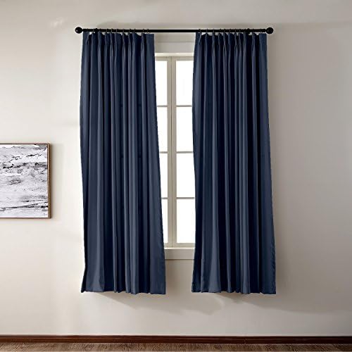 Pinch Pleat 100Wx84L Inch Solid Thermal Insulated Blackout Patio Door Curtain Panel Drape For Traverse Rod and Track, Navy (1 Panel)
