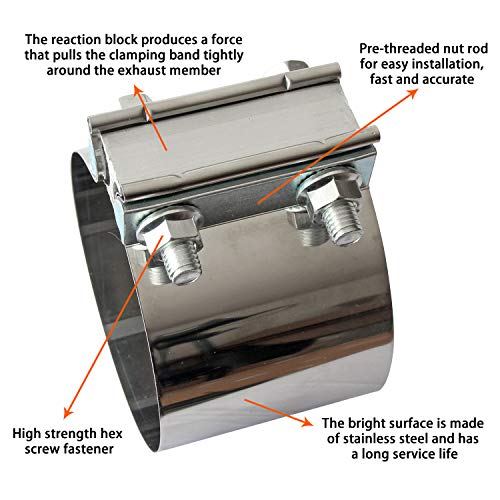 2PCS Exhaust Clamps 4 Inch Butt Joint Exhaust Pipe Muffler Clamp Band Stainless Steel Exhaust System Connection for Cars