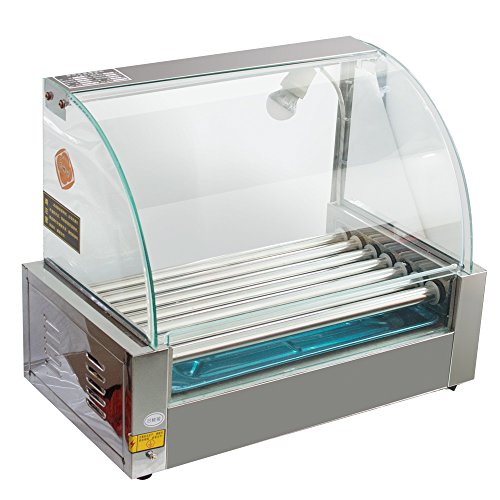 Genmine 7 Roller 18 Hot Dog Grill Machine Commercial Electric Hotdog Cooker Maker Griller Machine With Cover 1050W (7 Rollers)