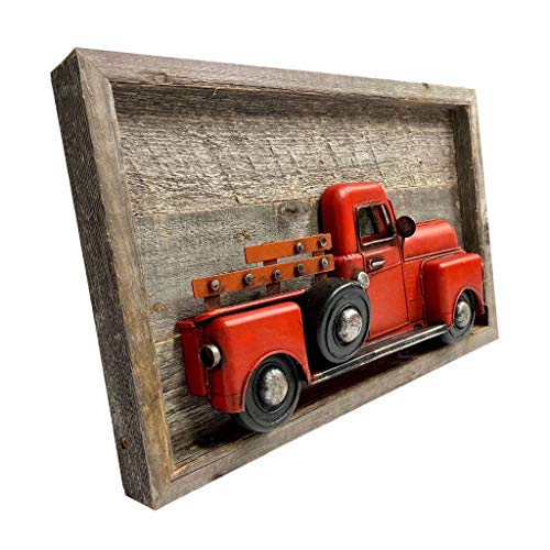 BarnwoodUSA | Vintage Red Christmas Truck Wall Sign | Farmhouse Metal Truck Wall Art | Automotive | Old Vehicle Decor | Rustic Wooden Wall Sign - Thumbnail 3