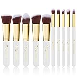 Qivange Makeup Brush Set, Kabuki Brush Set For Eyeshadow Concealer Cream Liquid Foundation with Portable Pouch(10pcs, White Gold) 