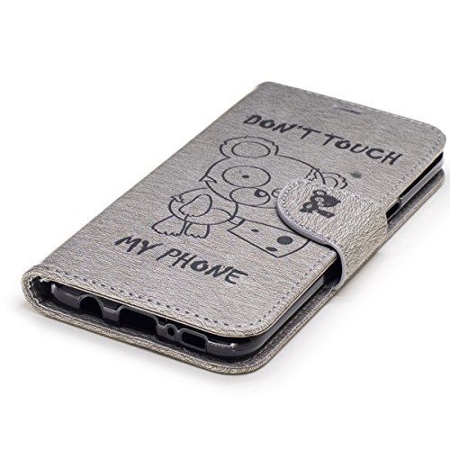 Galaxy S8 Plus Case, Galaxy S8 Plus Wallet Case,PHEZEN Cute Bear Don't Touch My Phone Design PU Leather Wallet Case Stand Flip Case with Credit Card Slot for Samsung Galaxy S8 Plus, Grey